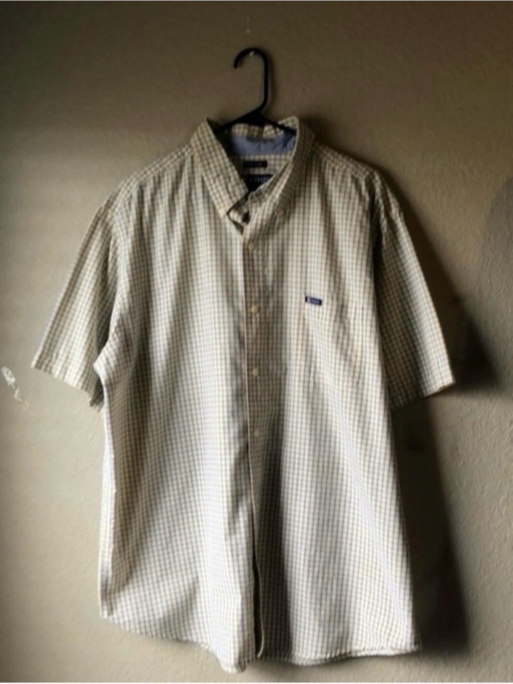 Chaps Shirt Men’s Yellow & Blue Checked Button Down Short Sleeve Casual Top XXL